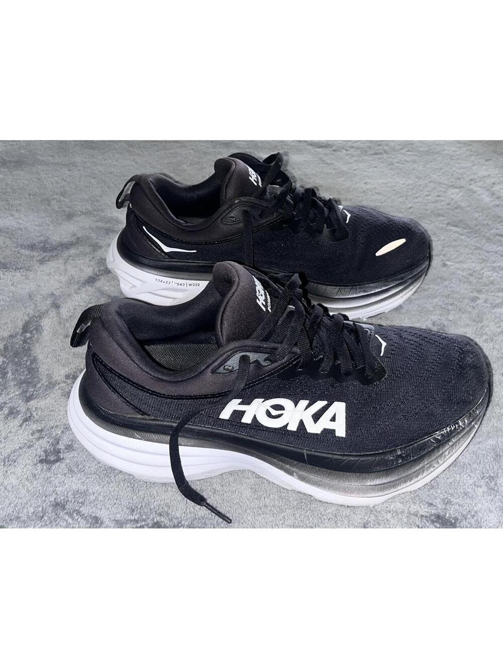 Hoka One One Bondi 8 Women's Size 8.5 Black White Sneakers Running Shoes 1127952
